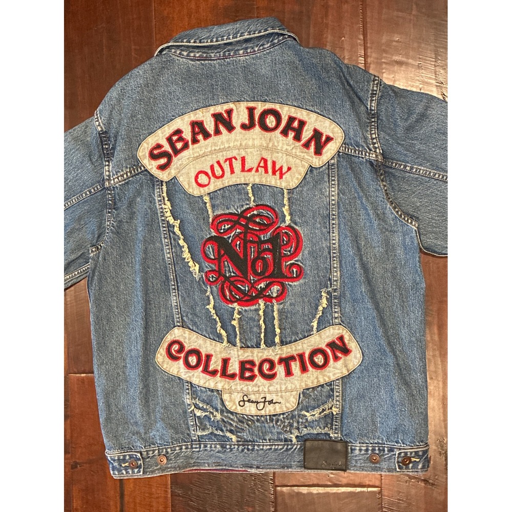 VNTG Y2K Sean John Denim Outlaw Collection Jacket Mens 3XL Oversized Embroidery